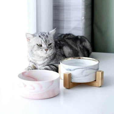Marble and Bamboo Pet Bowl Pet Bowls, Feeders & Waterers KittyNook Pink Bowl 400ML